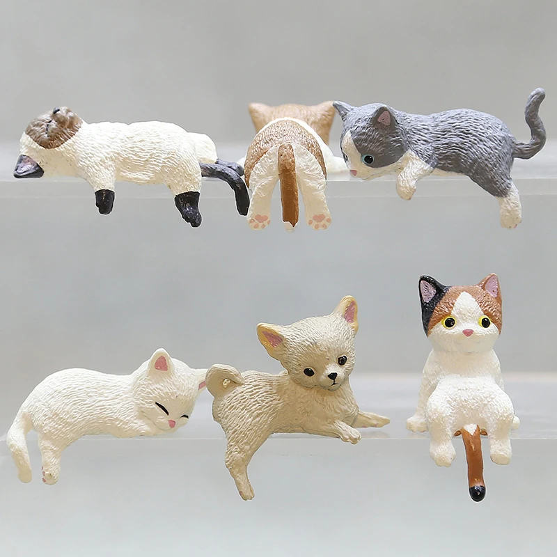 Cute Cat/Dog Figurines Miniature Ornaments Model Fun Desktop Computer Edge Garden Home Decoration Toys Children Birthday Gifts