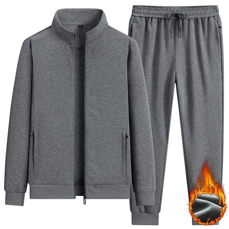 Autumn Winter Men's 2‑Piece Sports Tracksuit Male Thickened Warm Windproof Gym Suit Daily Casual Versatile Outerwear Sets view 2
