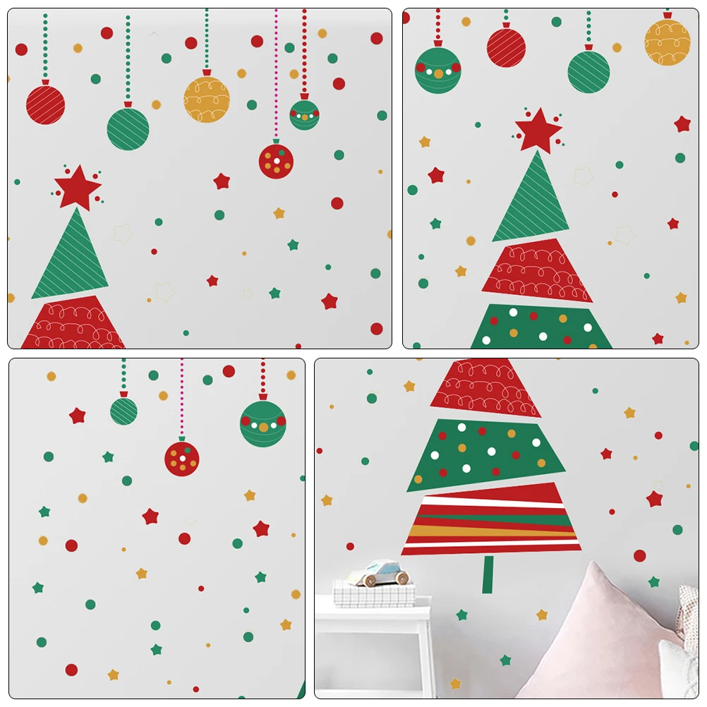 

4pcs Christmas Tree Ball Wall Stickers Festive Decorations Window Door Party Shop Background Photo Props Red Green