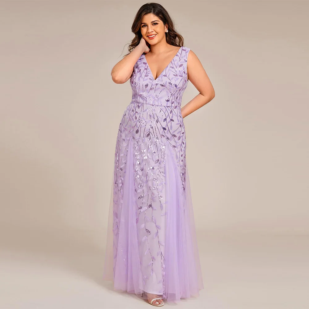 

Customized Exquisite Mother of The Bride Dresses Floor Length V Neck Backless A-line Sleeveless Tulle Sequin Applique Dresses