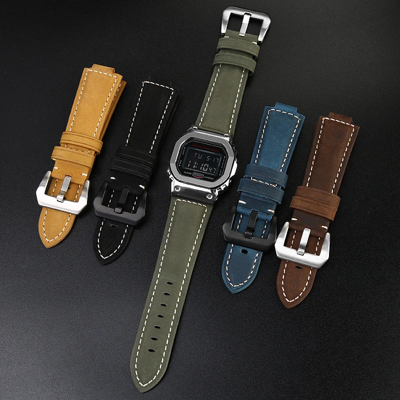 Vintage Watch Band Strap For Casio DW5600 DW-5600 GW-B5600 GW-M5610 GA 110 100 120 GA2100 Modified Frosted Leather Watchband