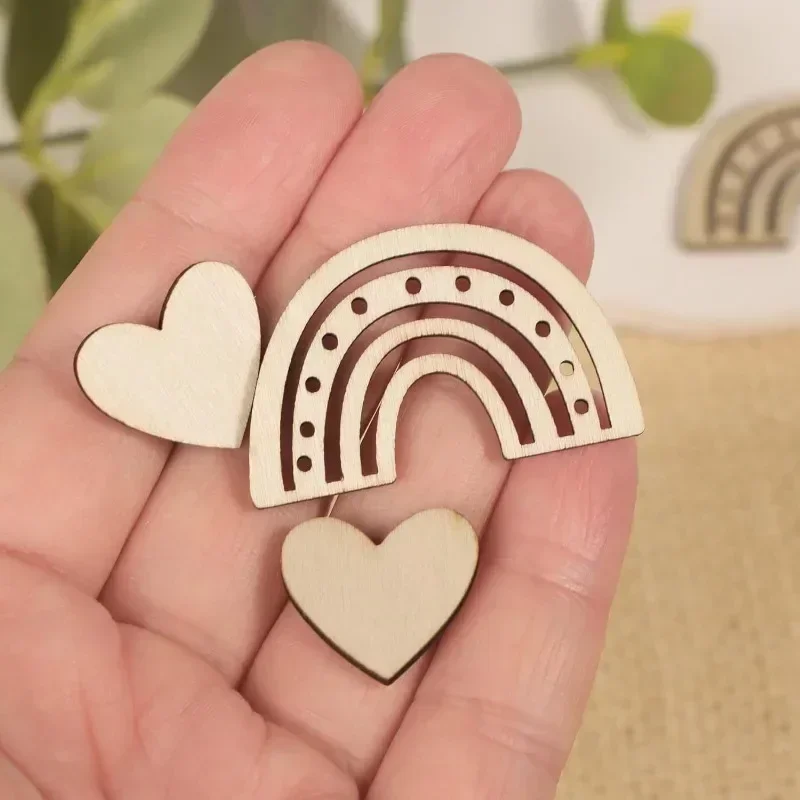 60pcs Wooden Rainbow and Heart Confetti Table Decoration Party Christening Birthday Birth Gift