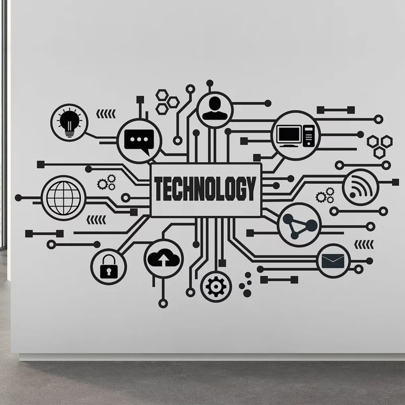 Technology Vinyl Wall Art Decal, Circuit Board Wall Decal, Office Business Software vinyl Sticker, Computer It Decor Office S820