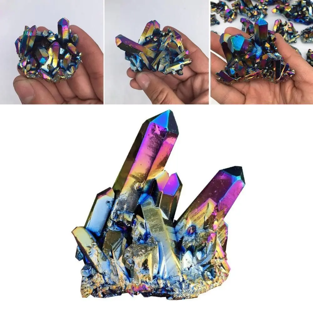 Natural Rainbow Titanium Home Decoration Healing Crystals Quartz Stone Ornaments Reiki Stone Crystal Cluster Specimen Mineral