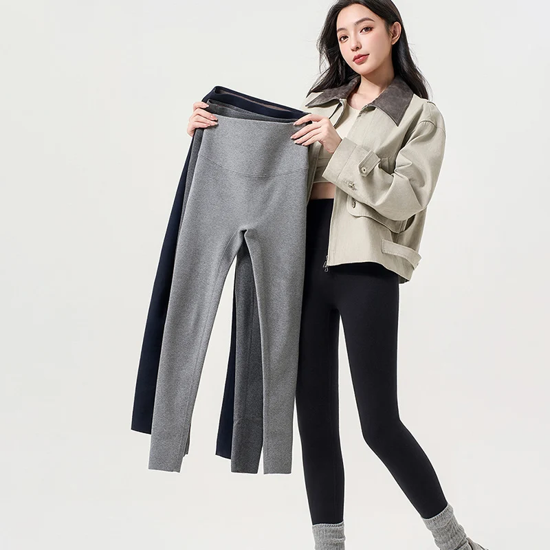 خريف شتاء تمتد الورك رفع لفافة ساق غير مخيطة النساء رشاقته الدافئة تشكيل نحيل طماق عارية يشعر سليم صالح الصوف طماق #1