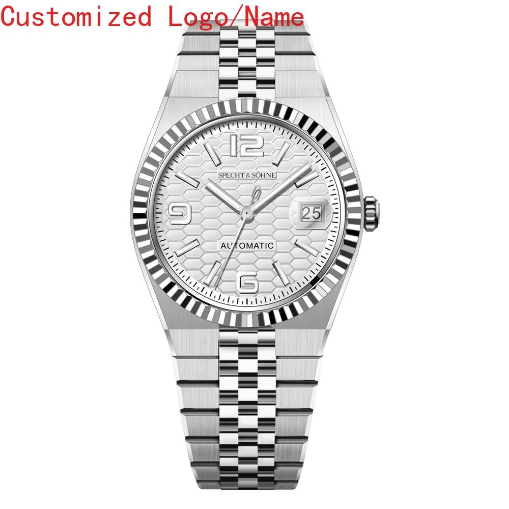 الفاخرة عارضة التقويم الرجال النساء التلقائية الميكانيكية ووتش الفولاذ المقاوم للصدأ الياقوت أسود أبيض أزرق الأرض الساعات حسب الطلب