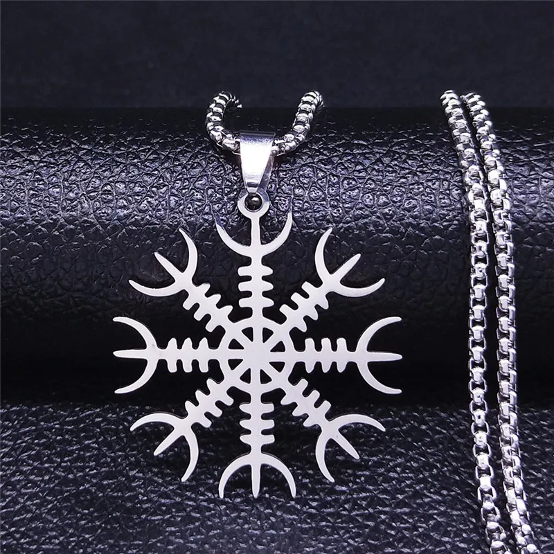 HNSP Viking Rune Stainless Steel Pendant Chain Necklace For Men Women Vintage Jewelry Accessories