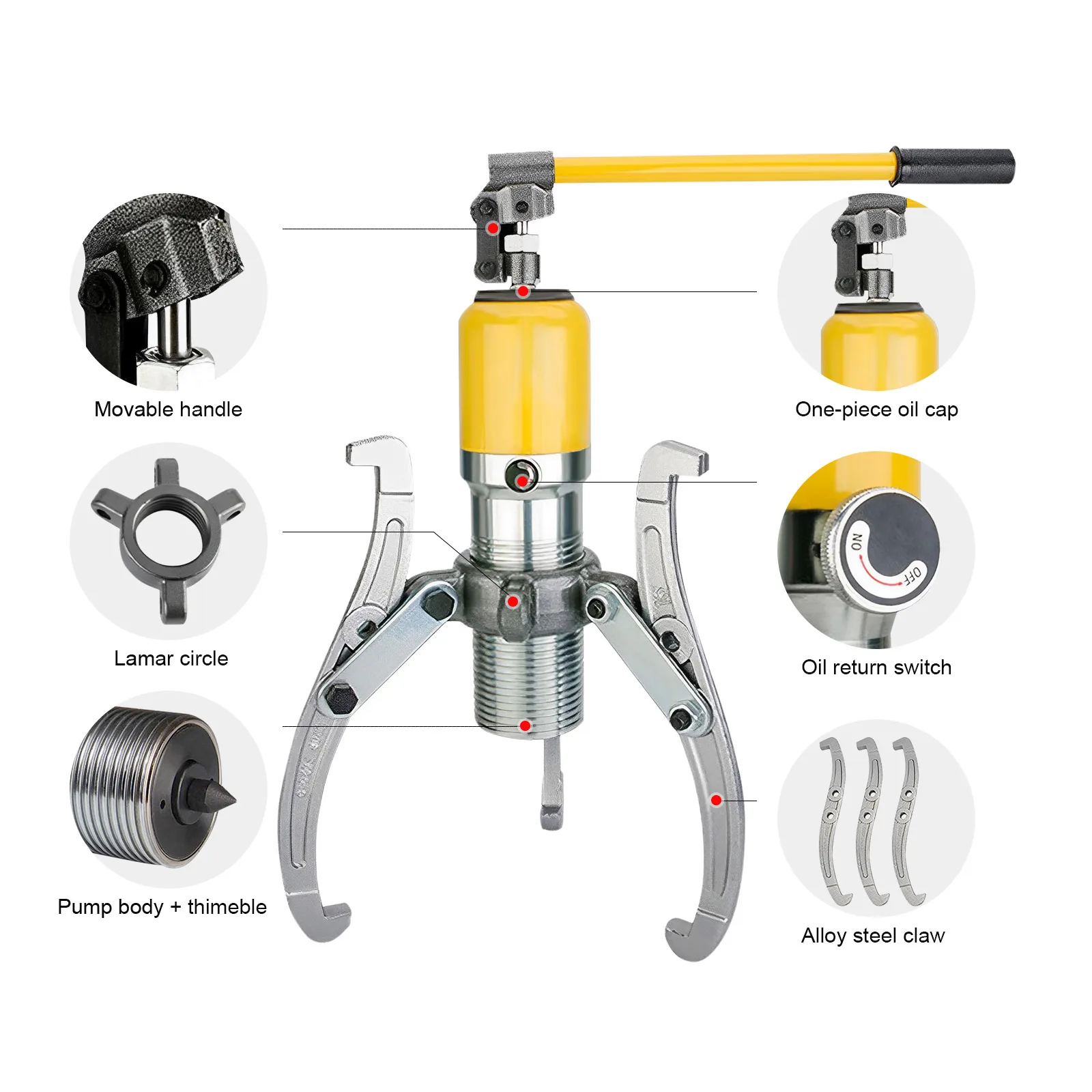 Picture 4: 20T Hydraulic Puller 40CR Steel Hydraulic Wheel Hub Puller 3 Claws 360° Rotatable Handle For Pulling Shafts, Flanges, Gears
