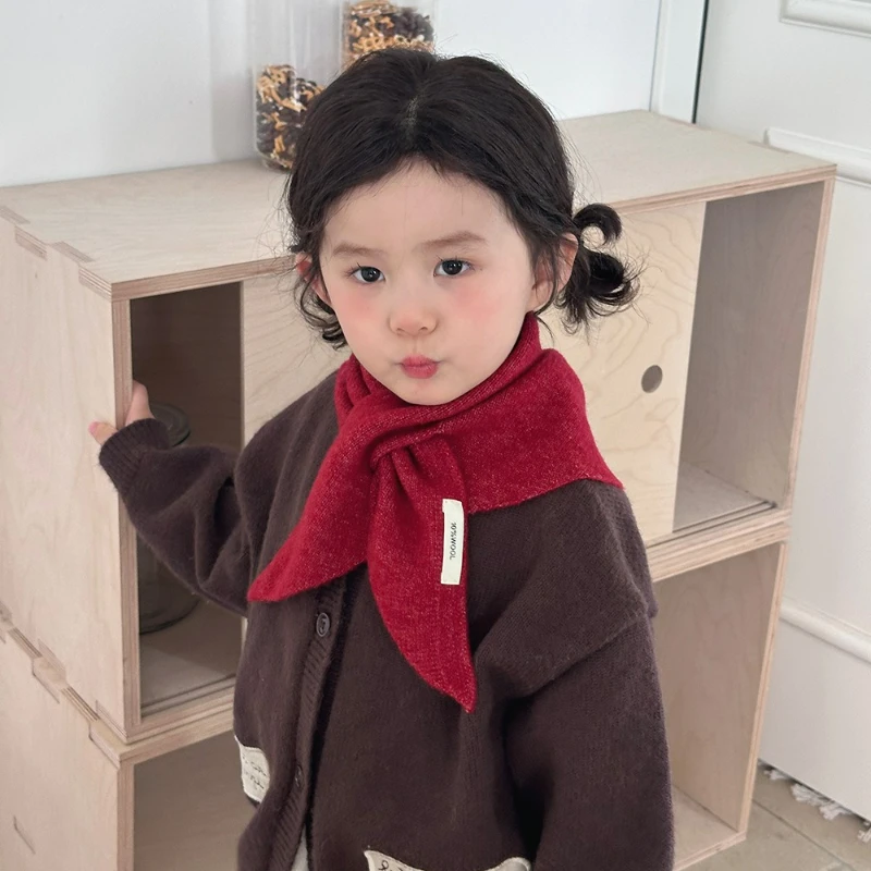 INS 스타일 어린이 삼각 스카프, 순수 두꺼운 소재, 입체적 목 보호, 유니섹스 아기 따뜻한 목 워머