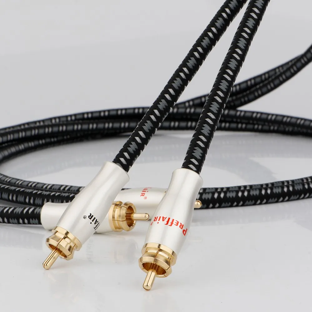 زوج مطلي بالفضة 6N OFC Dual RCA إلى Dual RCA لمكبر الصوت في السيارة ومضخم الصوت