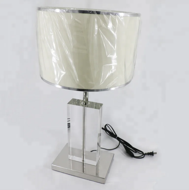 

Decorate modern crystal fabric shade led desk lamp fitting hotel bedside luxury chrome project reading table lamp