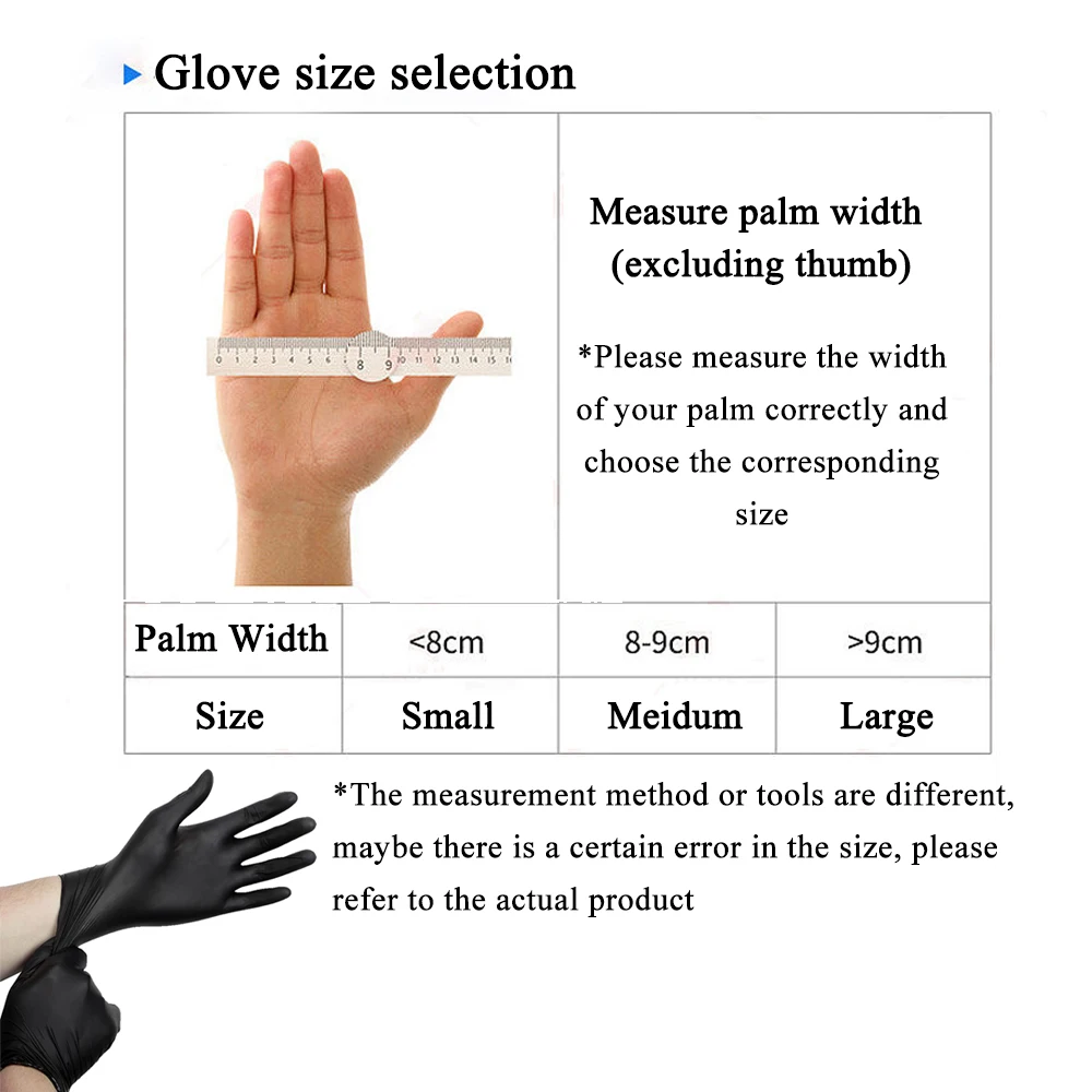 Guantes de nitrilo impermeables para tatuaje, protectores de manos de alta elasticidad para maquillaje, accesorios de tatuaje, color negro, 20 o 10