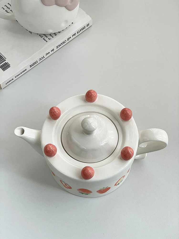 Tea Kettle Lovely Strawberry Modelling Ceramics Afternoon Handle Teaware Kitchen Practical Simple 2023 Eco Friendly