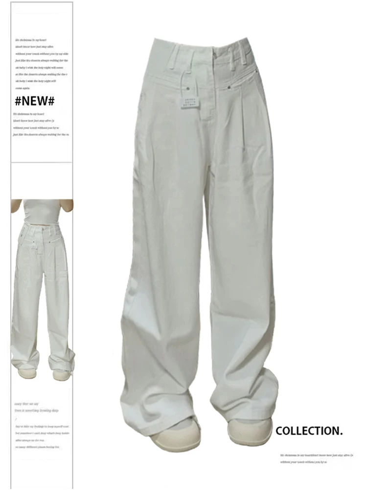 

Women's Y2k White Jeans Baggy 2000s Trashy Aesthetic Straight Denim Trousers Harajuku Oversize Jean Pants Vintage Clothes 2024