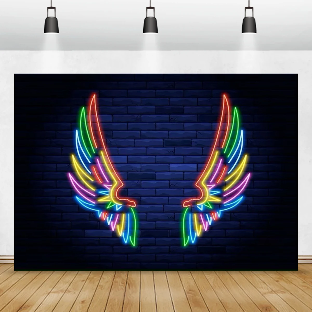 

Angle Wings Backdrop Neon Light Photography Banner Night Bar Wall Decorations Supplies Home Party Street Art Brick Wall Decor