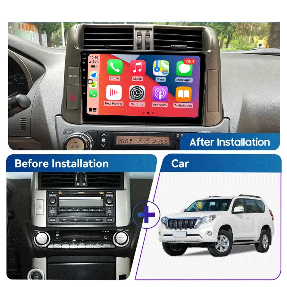 لتويوتا برادو 2010-2013 أندرويد 15 2din راديو السيارة Carplay راديو ستيريو تلقائي لتحديد المواقع والملاحة 4G واي فاي DSP