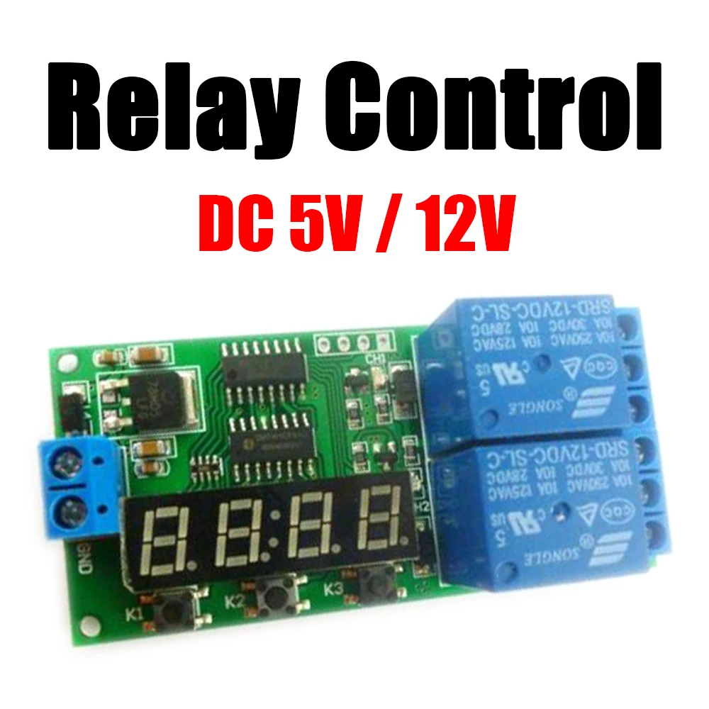 

DC 5V / 12V Digital Dual Programmable Relay Control Cycle Delay Timer Timing Switch LED Control motor motor forward reverse