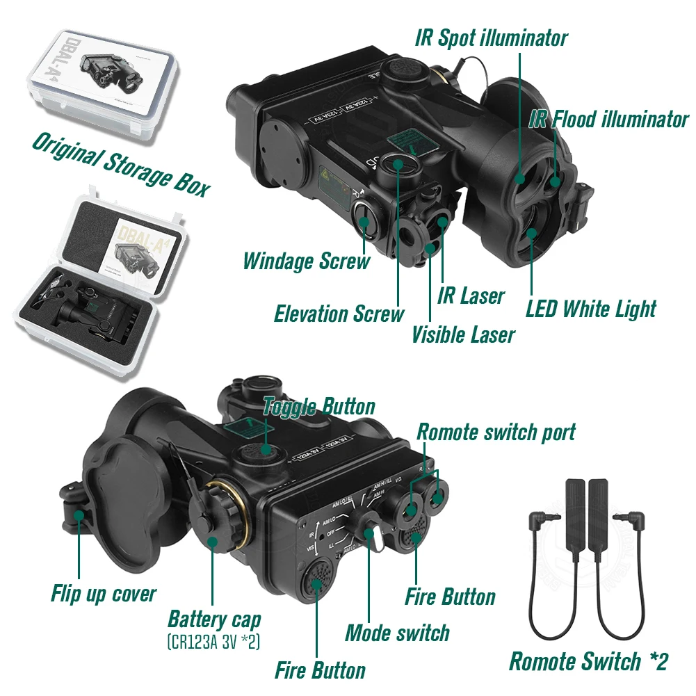 2024 New Tactical DBAL-A4 Dual Beam Aiming Laser With Visible/Infrared Laser/infrared spot/Flood Illuminator/tactical light