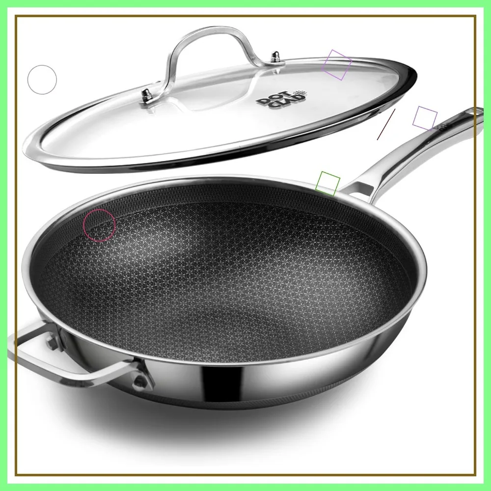 

12 Inch Non-Stick Wok Pan with Lid, PFOA Free Stainless Steel Cookware, Dishwasher & Oven Safe, Induction Compatible