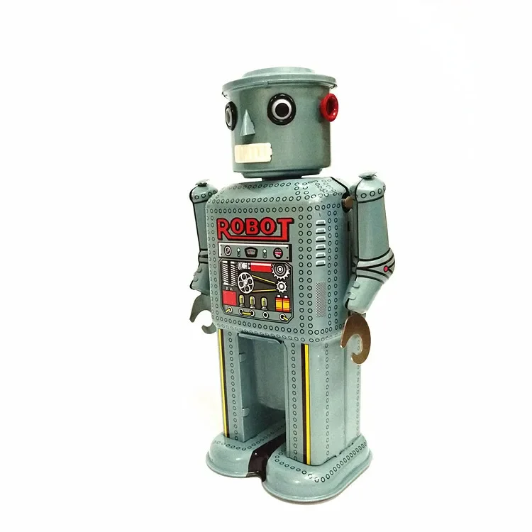 [Engraçado] adulto coleção retro vento até brinquedo metal estanho movendo braços swing alienígena robô mecânico clockwork brinquedo figuras