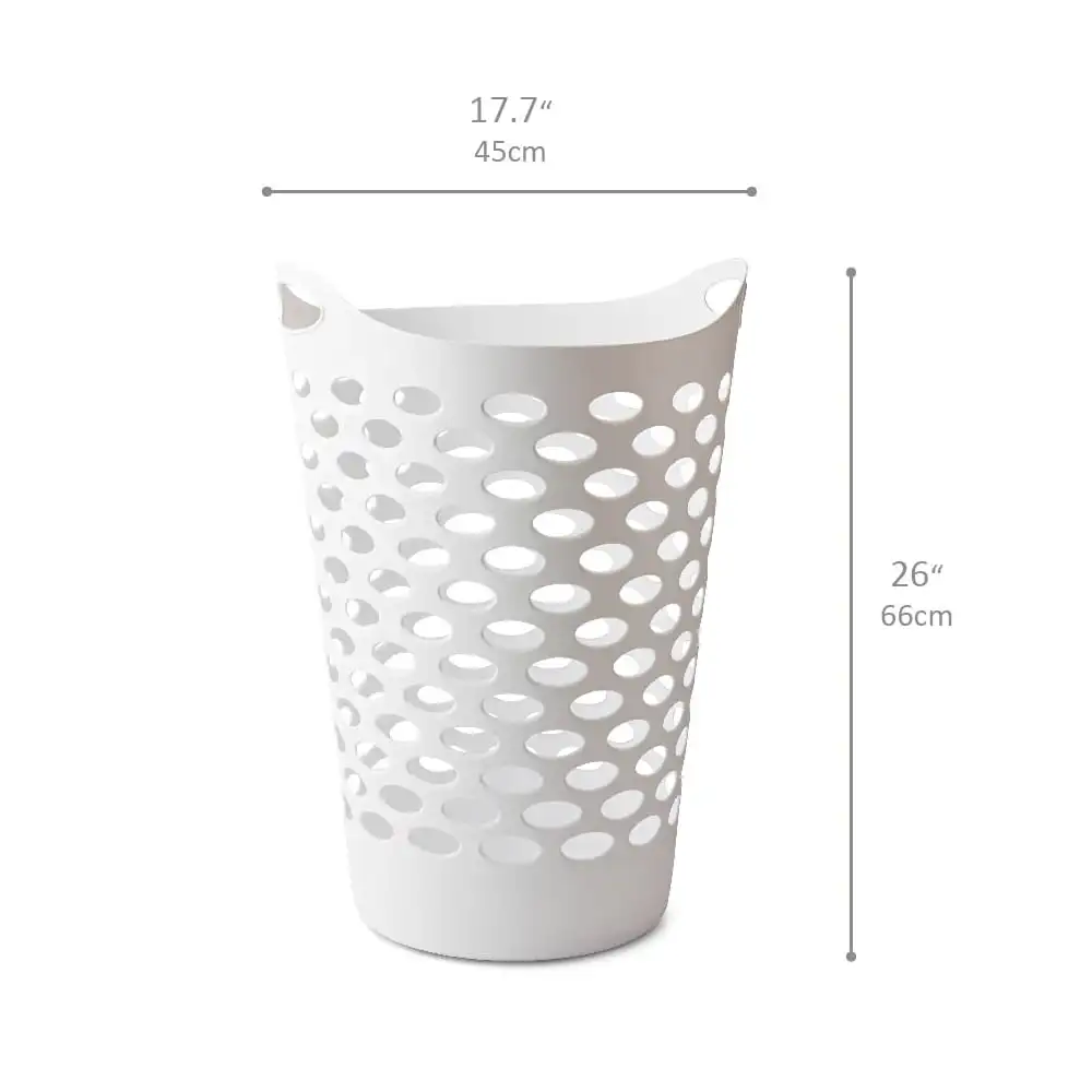 Cestos de lavanderia redondos de plástico flexíveis com alças, branco, pacote com 3