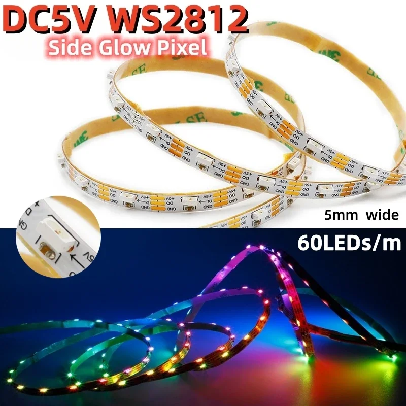 

WS2812B Side Glow Pixel Digital LED Strip 5V SK6812 4020 IC 60Leds/m 5mm Narrow PCB RGB Dream Color Lamp for Slit Display Light