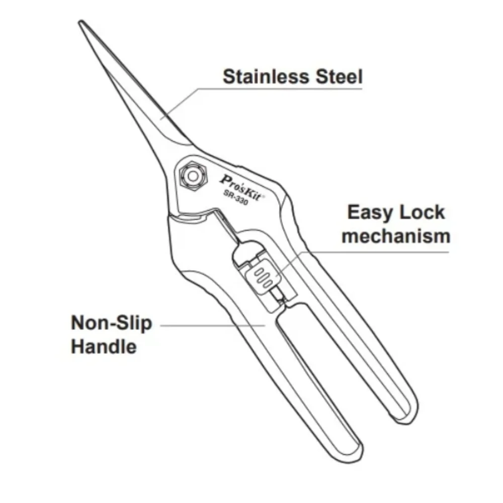 Pro'sKit SR-330 Multipurpose Double Color Stainless Steel Sharp Scissors For Gardening Leather Carpet Plastic Pipe Cardboard