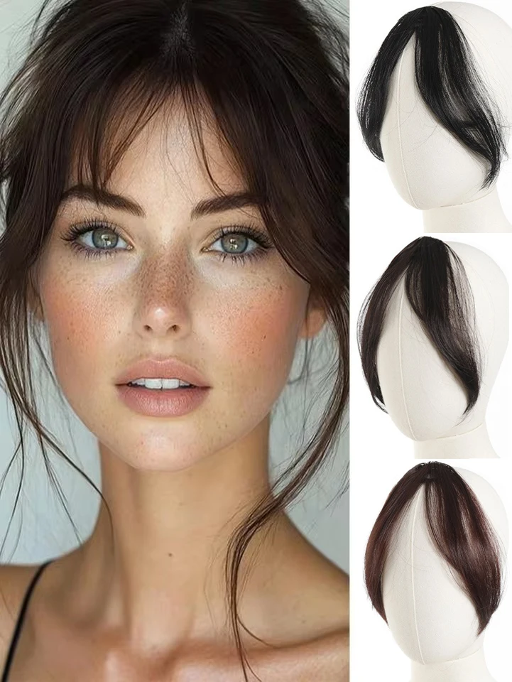 

Synthetic Wig Middle-Part Bangs Hair Extensions Clip In Forehead Natural Seamless French Oblique Bangs Eight-Character Bangs