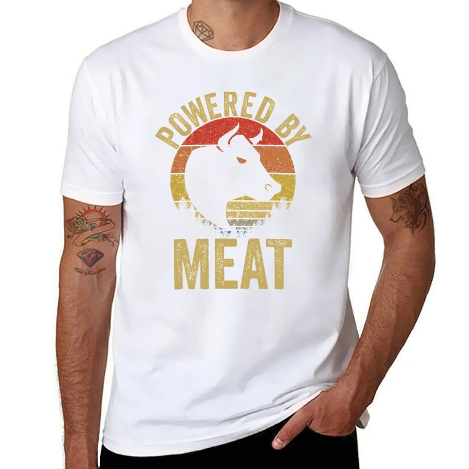 

Vintage Powered By Meat Carnivore Meat Eater T-Shirt t shirts for man cotton t shirts for man cotton soft T-Shirt