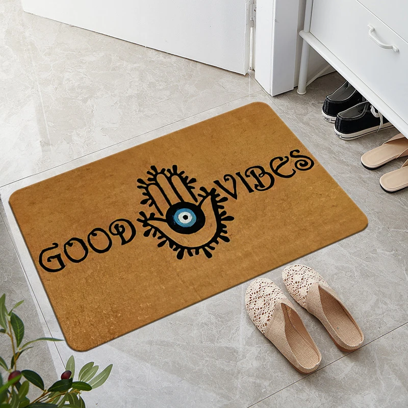 Evil Eye Welcome Door Mat - Non-Slip, Easy Clean Entrance Rug for Indoor/Outdoor Use, Durable Polyester, Stain Resistant