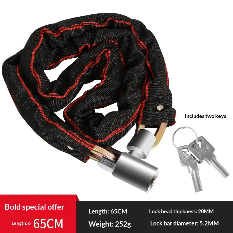 New-Bike Chain Lock Bicycle Heavy Duty Safety Lock 65CM Metal Anti-theft Mountain Bike Road Motorcycle Scooter Padlock With Key
