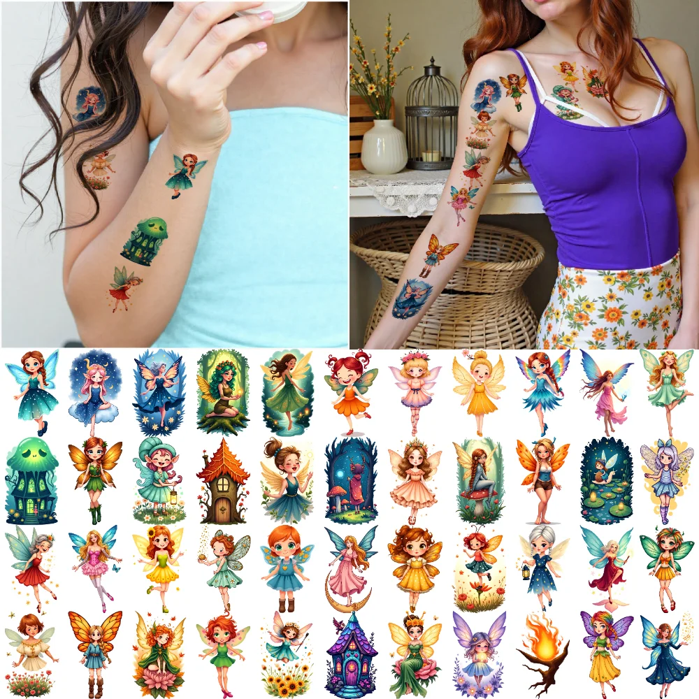

63pcs Temporary Tattoo Mystical Houses Waterproof Long-lasting Body Stickers Fairy Illustrations Forests For Arms Adults Boys