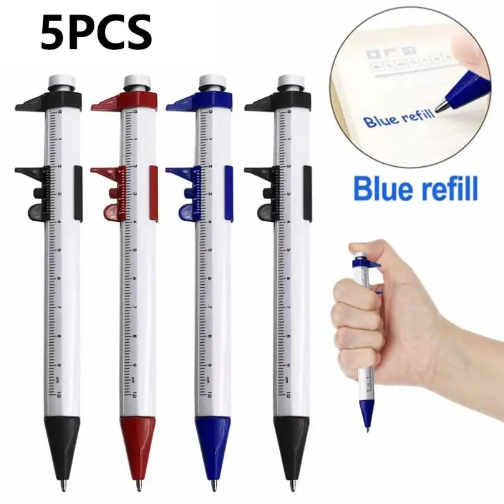 

5Pcs Creative 2 in 1 Vernier Calipers Pen Multi-Functio Plastic Scale Ruler 0-100mm Caliper Ballpoint Pen Woodworking Tool
