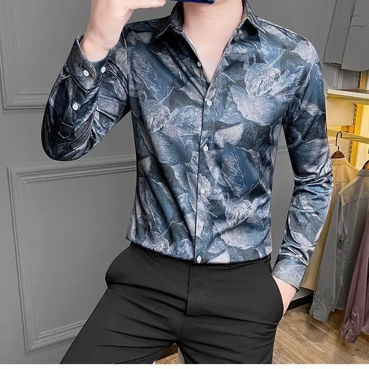 Flower Shirt Men Hong Kong Style Long Sleeved Korean Style Trendy Cool Printed Shirt Japanese Internet Famous Top Trend