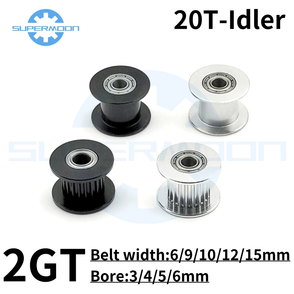 

2GT 20 Teeth Idler Pulley Bore 3/4/5/6mm Width 6-15mm With Bearing Timing Pulley GT2 20T Synchronous Wheel 3D Printer Accessory