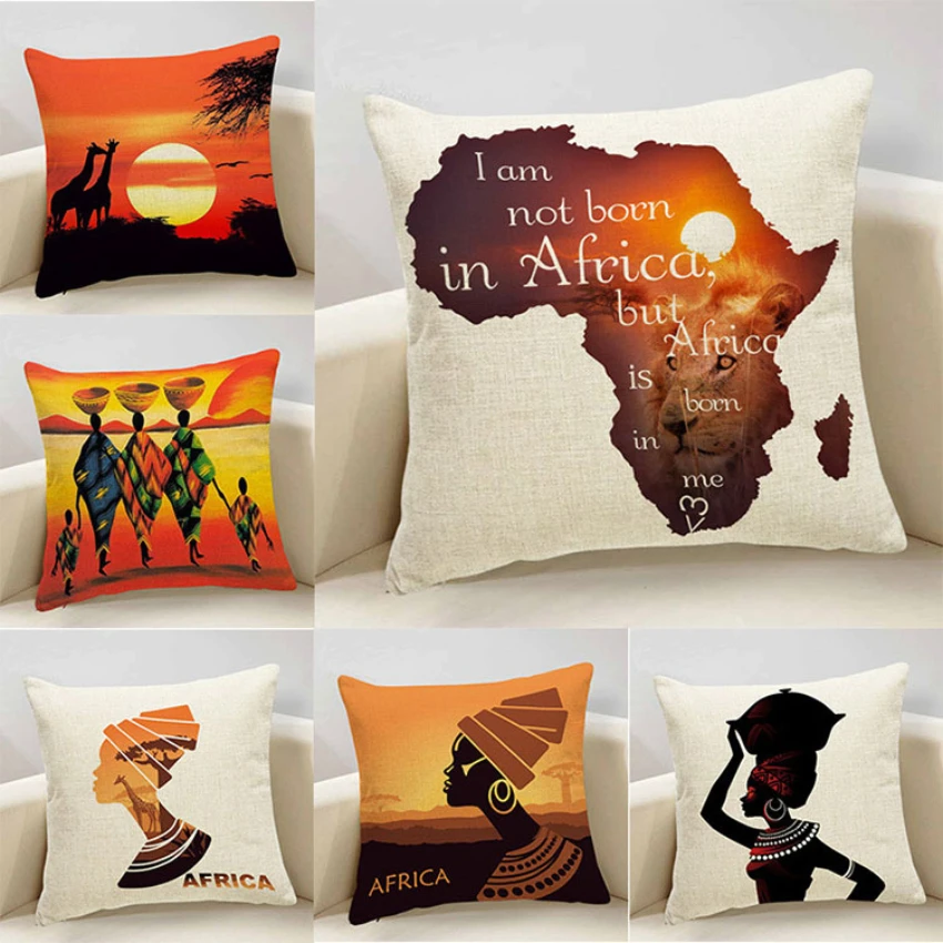 

Africa Map Decorative Pillowcases African Woman Linen Pillow Cover Sofa Bed Chairs Pillows Case Decor Home 45x45 Cm Living Room