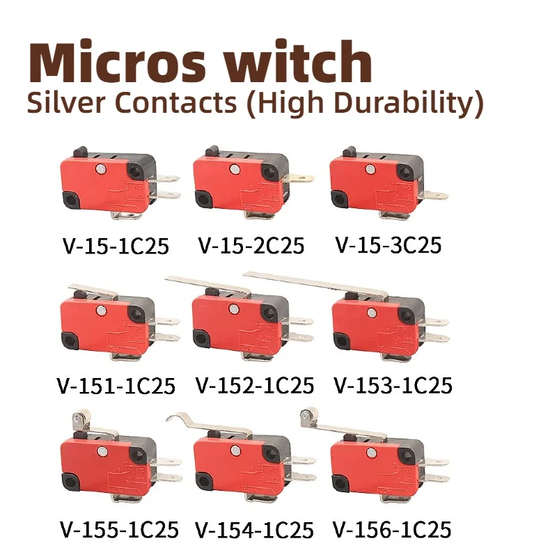 10pcs-5PCS V-151-1C25 V-152 V-153 Large Micro Switch V-15-1C25, Silver Point V-15-IC25 Microwave Oven, Silver Contacts Switch