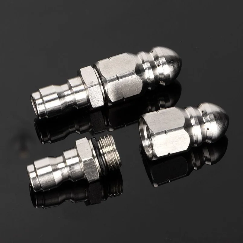Waterjet High-Pressure Nozzle for Cleaning Sewers 1/4" Stainless Steel High-Pressure Washer Quick Plug Head Drain Hose Nozzle To view 2