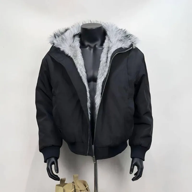 American Retro Thickened Warm Wool-collared Cotton-padded Jacket for Men in Winter Deconstructed Design Sense with Fleece Jacket