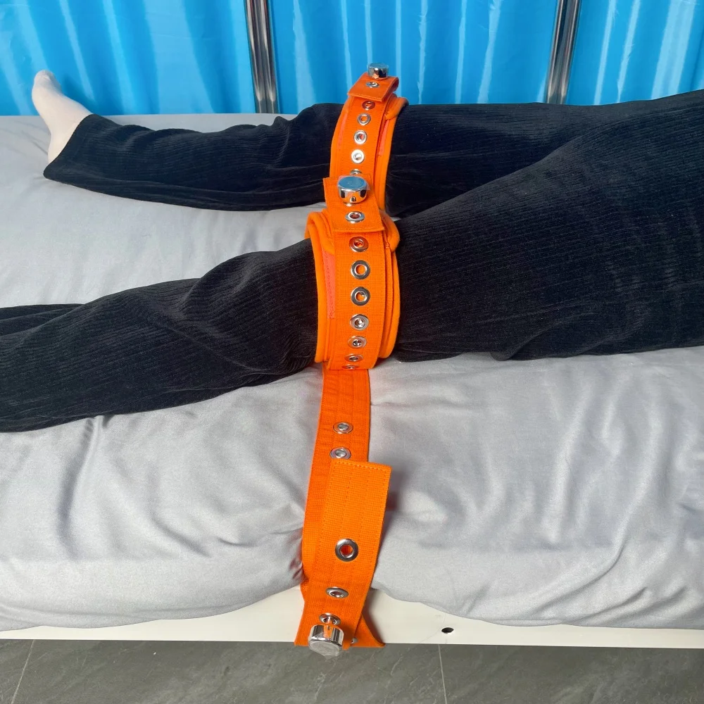 Soft Padded Leg Cuff Restraint Belt Cotton Strap Adjustable Eyelets Patient Bed Restraints Thigh Constraint Magnetic Lock Orange