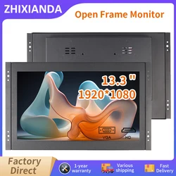 Zhixianda 13.3 Inch 1920*1080 HD Open Frame Industrial Display Resistive/Capacitive Touch Screen Monitor With VGA HDMI Interface