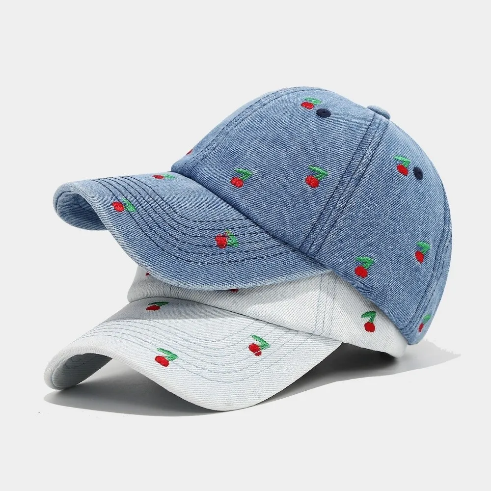 Versatile Denim Baseball Caps Adjustable Breathable Trucker Cap Lemon Love Cherry Embroidery Gorras Para Hombres Unisex