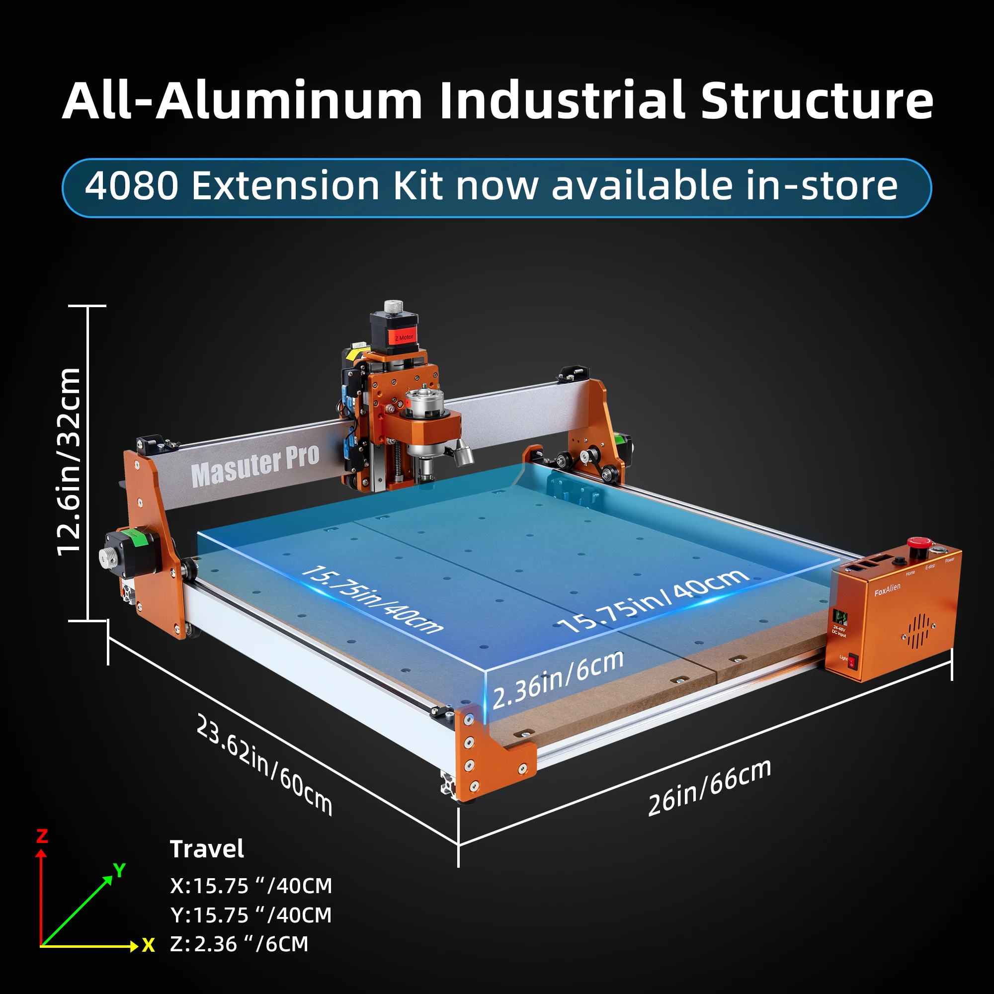 FoxAlien CNC Router Machine Masuter Pro, All Metal Frame Z-axis Linear Rails Drive for Wood Aluminum Carving Cutting Milling