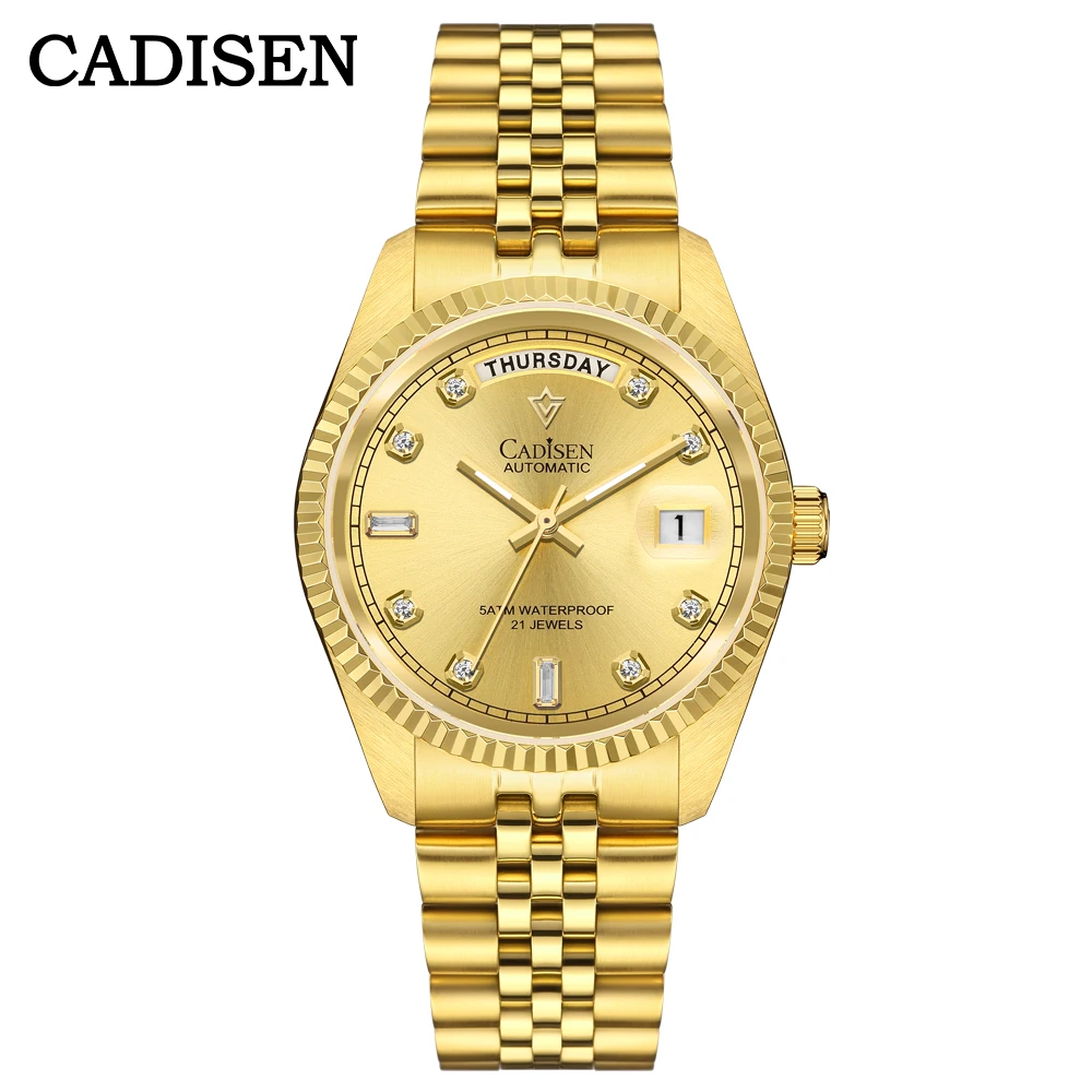 CADISEN 2024 New Men\'s Mechanical Watches DD38 Week Diamond Dial Luxury Automatic Watch Men Japan MIYOTA 8285 Sapphire Crystal