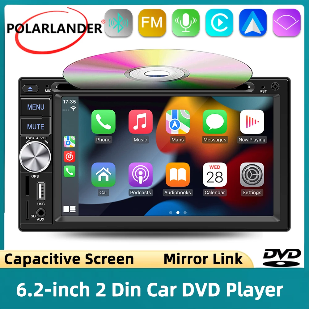 

6.2 Inches Android Auto Wired Phone 2Din Stereo Player with Disc DVD CD Mp5 Multimedia Carplay S4800 Car Radio With Bluetooth
