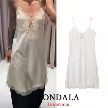 Cami Tops Black Lace V Neck Patchwork Sleeveless Y2K Style for Women - Beige Long Dress