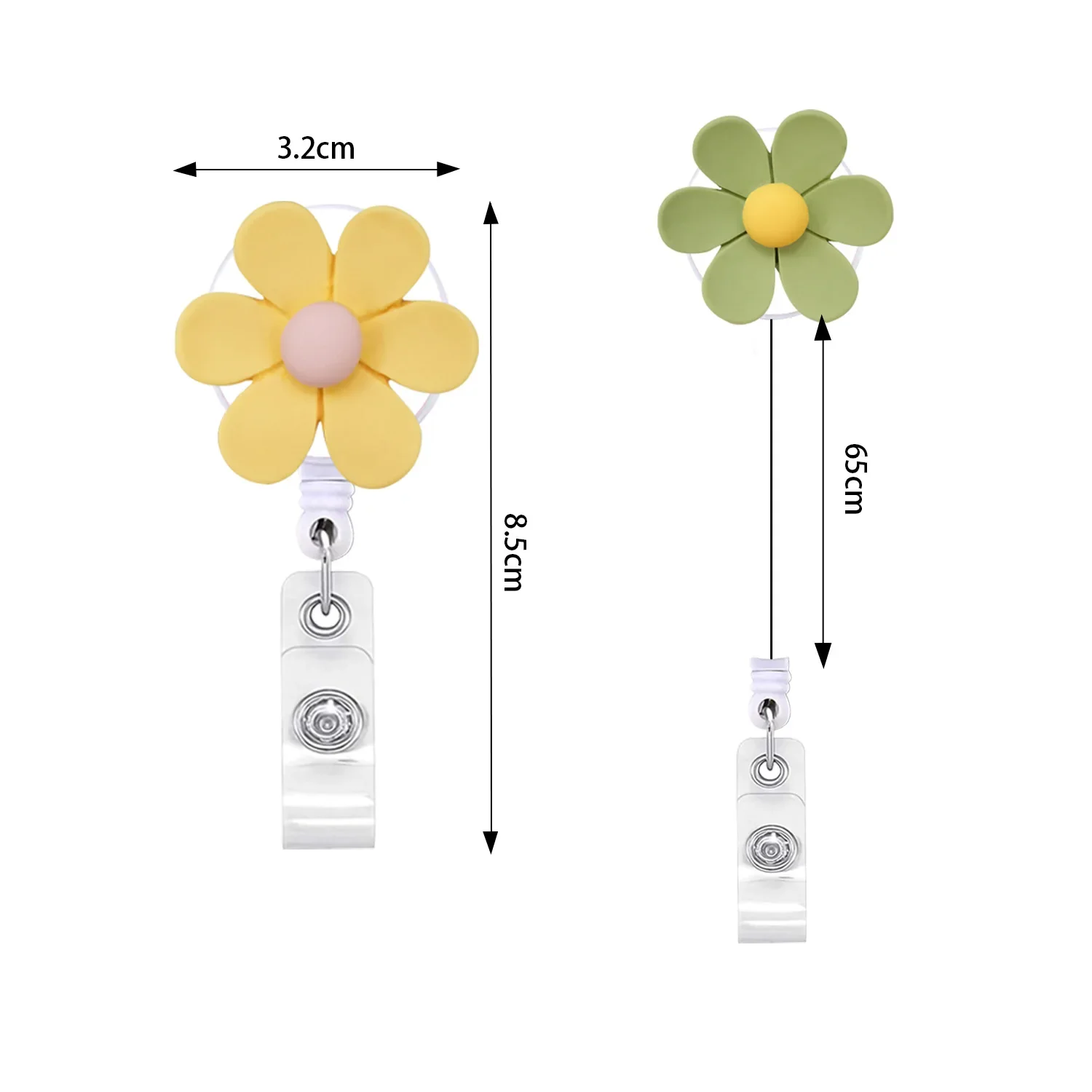 Candy Color Resin Six-Petal Flower Badge Reel Retractable ID Badge Holder With 360 Rotating Alligator Clip Name Holder