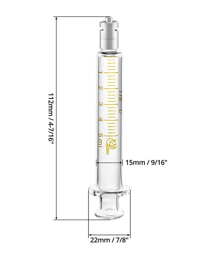 Seringue en verre réutilisable Luer Lock, sans illac, 5ml, 20ml, lot de 2