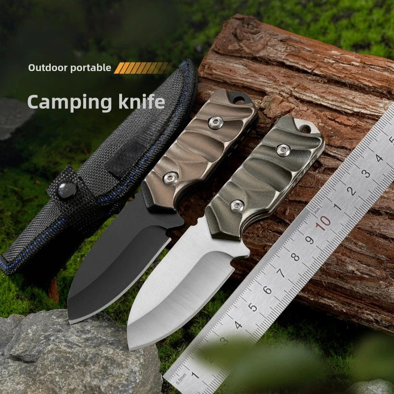 Outdoor Straight Knife Camping Fruit Knife Stainless Steel Cnc Knife Field Knife Aluminum Handle Portable