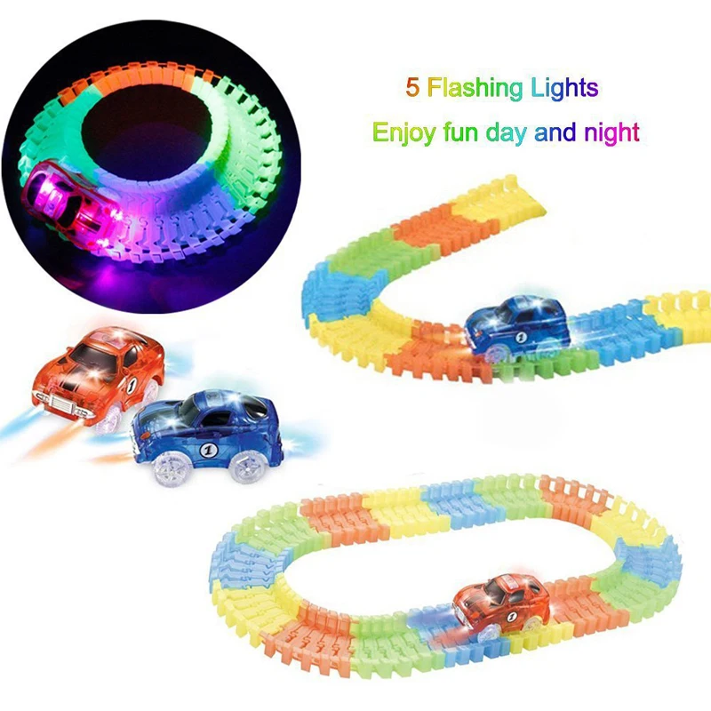 Circuit de course sur rail de voiture électrique pour enfants, 5 lampes LED, pièces de jouets, jouets pour garçons, cadeaux d'anniversaire, L003